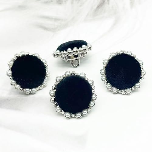 CEMELI 10PCS 18/20MM Schwarze Blume Perle Stoff Tuch Bezogene Knöpfe Samt Knöpfe Mit Metall Schaft Tasten für Kleidung Handwerk Nähen DIY von CEMELI