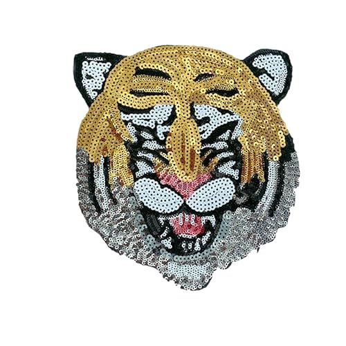 CEMELI 24 * 22 cm Große Größe Pailletten Stickerei Patches Tiger Für Kleidung Eisen Auf Applikationen Patches Stickerei Patches Für Tuch von CEMELI