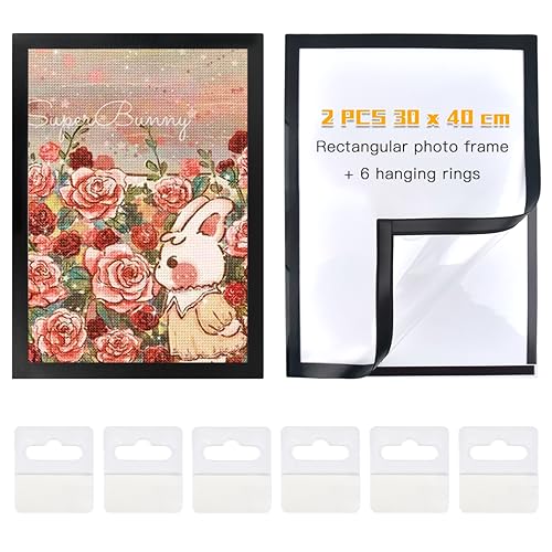 CENBEN 2er Set Diamond Painting Rahmen 30x40,Magnetischer Diamant-Bilderrahmen,Diamond Painting Bilderrahmen Schwarz Selbstklebend,5D Diamond Painting Rahmen mit Haken von CENBEN