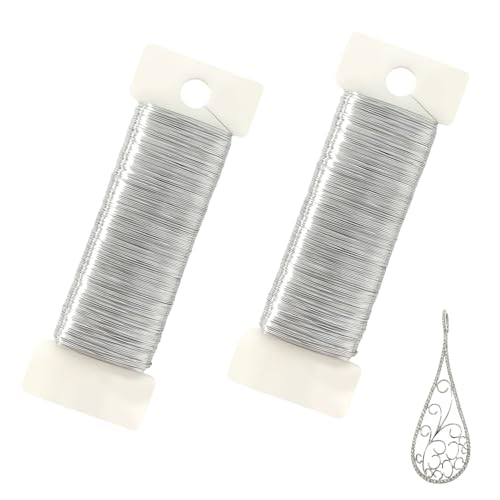 2 Rollen Blumendraht Silber Blumendraht für Kranzherstellung Silberne Blumendrähte Kranzherstellung Blumendraht für Kränze Blumendraht für Blumenarrangements Hochzeitsgirlande Sträuße (0.35mm*50m) von CENCERY