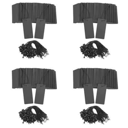 CENMEN 1600 Set Schwarze Preisschilder mit Schnur, GeschenkanhäNger mit Sicherheitsnadeln, Individuelle KleidungsanhäNger, Schwarze HäNgeetiketten Aus Kraftpapier von CENMEN