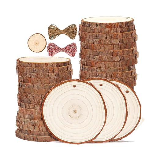 CENMEN 30 Stück runde natürliche Holzringe unfertige Holzringe Ornamente Holzhandwerk Lieferungen 3,5-4,0 von CENMEN