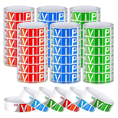 CENMEN Set mit 600 VIP-Armbändern für Veranstaltungen, VIP-Armbänder, wasserdicht, VIP-Papier, Armbänder für Party (rot, blau, grün) von CENMEN