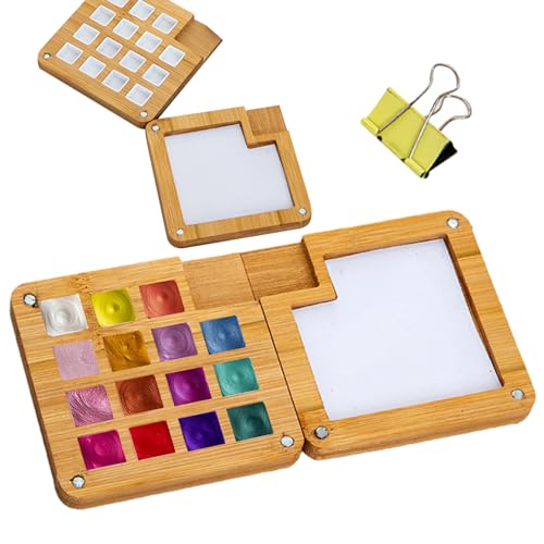 CENMOO Tragbare Aquarellpalette, Skizzenbuch aus Holz, Reise-Aquarellpalette mit 15 Gittern | leere Aufbewahrungsbox mit Aquarellfarbschutz von CENMOO