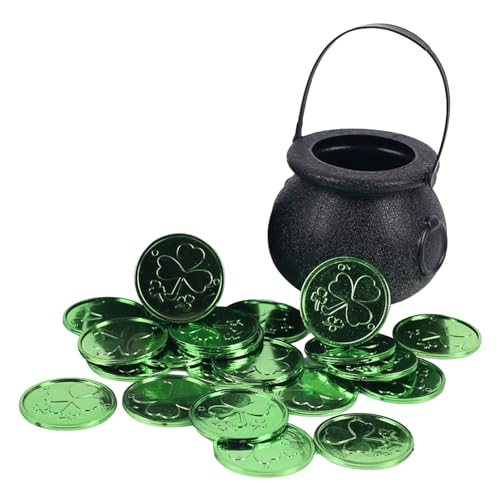 Schwarzer Süßigkeitenkessel, dekorativer St. Patricks-Tag, Glasornament mit 50 Glückskleeblättern, Kessel-Griff, Kessel, Kobold- , Süßigkeiten, Patricks-Day-Dekorationen für , Mädchen, Kinder Schwarzer Süßigkeitenkessel, dekorativer St. Patricks-Tag, Glasornament mit 50 Glückskleeblättern, Kessel-Griff, Kessel, Kobold- , Süßigkeiten, Patricks-Day-Dekorationen für , Mädchen, Kinder von CENMOO