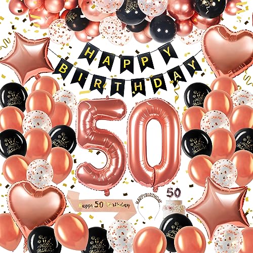 50 Geburtstag Mann Frau, Deko Rosegold 50 Geburtstag Deko Luftballons Geburtstag, Konfetti Luftballons 50. Geburtstag Deko, Deko 50. Geburtstag Mann Frau, 50 Geburtstagdeko Happy Birthday Deko von CENOVE