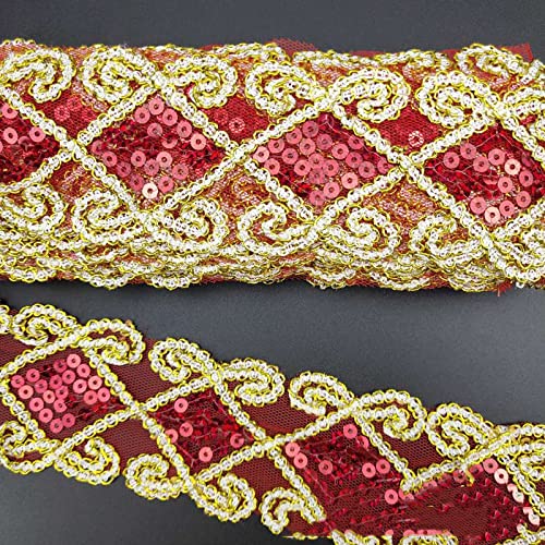 CENPEK 10 Yards 6 cm Pailletten Spitze Mesh Trim Spitzenband Applikation Nhen Bastelbedarf für Kleidung Vorhang Tischlufer Basteln Dekoration (rot) von CENPEK