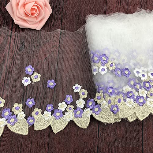 CENPEK 10 Yards Spitzenbesatz Blumen Braut/Hochzeitskleid Blume bestickter Stoff Tischdecke DIY Handwerk Jakobsmuschelbesatz Applikation Kleidung Vorhnge, 17,8 cm breit (lila) von CENPEK