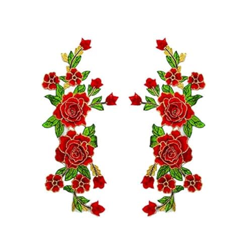 CENPEK 2 STCKE Stickerei Stoff Aufkleber Rose Blumen Mehrfarbige Blumen Bühne Kostüm Kleid Kleidung Zubehr Stickerei Aufnher Handgenhte Corsage-Rot von CENPEK