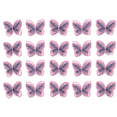 CENPEK 20 Stück Schmetterlings-Stil-Spitzen-Applikationen, Polyester, Schmetterlings-Patch, Brautnähen, Spitzenapplikationen für Kleider, Strumpfbänder, Schärpen, Kopfbedeckungen, 3,5 x 3 cm (Rosa) von CENPEK