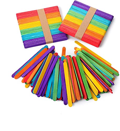 CENPEK 200 Stück farbige Popsicle Sticks 11,4 cm farbige Bastelstäbe, Bunte Popsicle Stäbchen, Regenbogen-Stick, Holzstäbchen zum Basteln von CENPEK