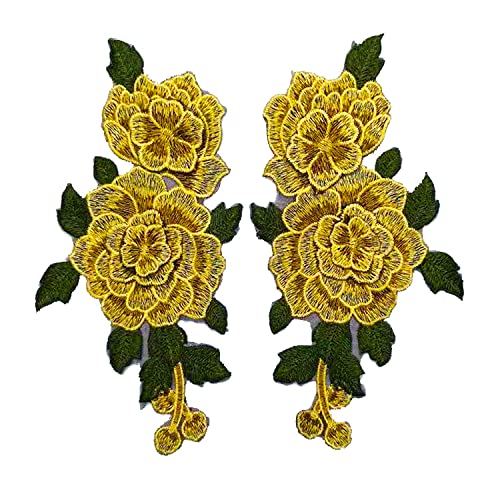 CENPEK 4 Stück Stoff 3D Bunte Blumen Spitze Nähen Applikation Kragen Applikation DIY Handwerk Ausschnitt Nähen Stickerei Patches Zubehör für Cheongsam Kleidung Kleid - Gelb von CENPEK