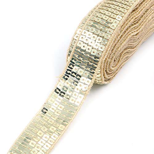 CENPEK Elastisches Pailletten-Flaches Glitzerband, Applikation, Spitzenband für Kleid, Verzierung, Stirnband, 25 mm breit, goldfarben, 20 Meter von CENPEK