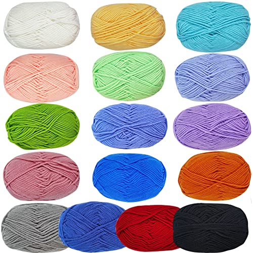 Acryl Wolle Set,16 Pcs Garn Wolle zum Stricken Acryl Garn Stränge Strickgarn Baumwollgarn,Perfekt für jedes Häkel- und Strickprojekt(16 Farben 50g) von CENRONG