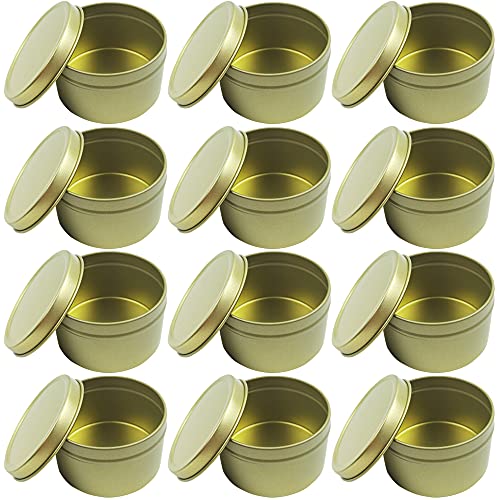 CENRONG Kerzen Dosen, 12 Stücke Wiederverwendbare Runde Kerzenbehälter mit Deckel DIY Kerze Gläse für DIY Kerze, Der, Kunst Handwerk Liefert (12 PCS Golden) von CENRONG