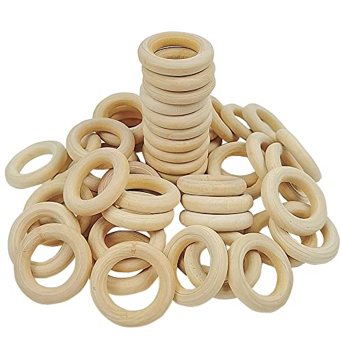 Holz Ringe,50 Stück Natür Holzring Holz Ringe Kreise Makramee Holzring DIY Handwerk Ring Hölzerner Beißring Zum DIY, Deko,Mobile,Schmuck,Holzkranz,Bastelring(30 mm) von CENRONG