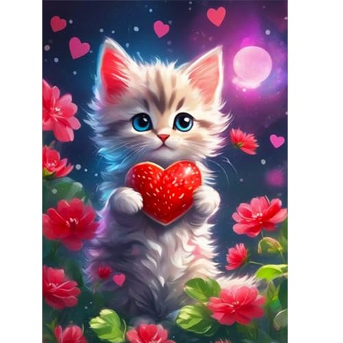 CEOVR 5D Diamant Painting Adulte Katze Peinture Diamant Adulte Liebe Herz,Kit Diamond Painting Adulte,30x40 cm Diamond Painting Kit Complet,Tableau Strass Diamant Art,Blumen von CEOVR