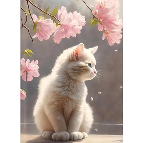 CEOVR 5D Diamond Painting Erwachsene Blumen und Katzen,Diamond Painting Set Erwachsene,30x40 cm Tiere Diamond-painting Pictures DIY Cross,Mond Diamant Painting Art Kits,Süße Kätzchen von CEOVR