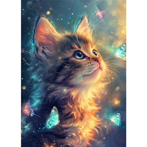 CEOVR 5D Diamond Painting Erwachsene Katze,Schmetterling Diamond Painting Set Erwachsene,30x40 cm Süß Diamond-painting Pictures DIY Cross Embroidery Painting Kits von CEOVR