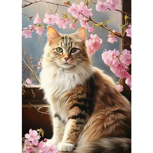 CEOVR 5D Diamond Painting Erwachsene Katze Diamant painting Erwachsene,Tier und Rosa Blumen Diamond Painting Set Erwachsene,30x40 cm Diamond-painting Pictures,Embroidery Painting Kits von CEOVR