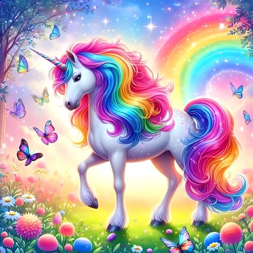 CEOVR Diamond Painting Erwachsene Einhorn 5D Diamond Painting Bilder Erwachsene Süßer Cartoon,DIY Diamond-painting,Diamond Painting Set für Dekoration, für Freunde,30x30 cm,Regenbogen von CEOVR