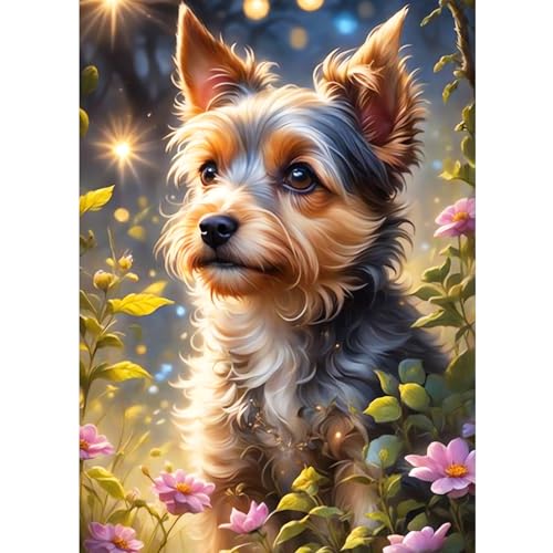 CEOVR Diamond Painting Erwachsene Hund 5D Diamond Painting Bilder Erwachsene Tier,DIY Diamond-painting Blumen und Hund,Diamond Painting Set für Dekoration,30x40 cm von CEOVR