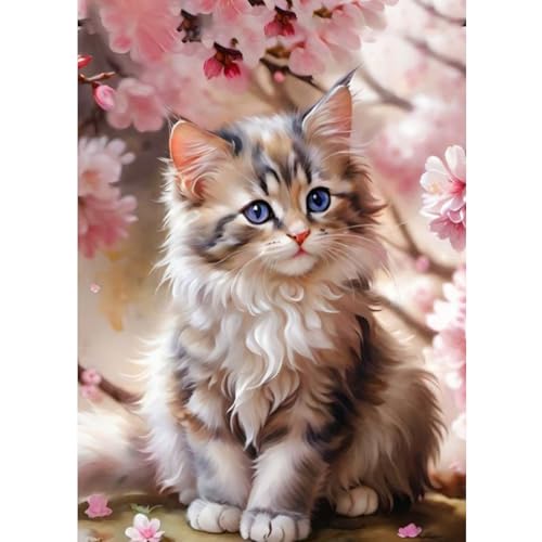 CEOVR Diamond Painting Erwachsene Katze 5D Diamond Painting Bilder Erwachsene Tiere,DIY Diamond-painting,Diamond Painting Set für Dekoration,30x40 cm,Katze unter dem Blumenbaum von CEOVR