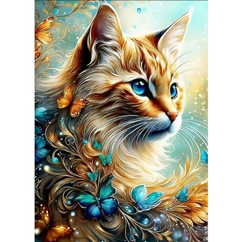 CEOVR Diamond Painting Erwachsene Katze 5D Diamond Painting Bilder Kinder Tiere und Schmetterlinge DIY Diamond-painting,Diamond Painting Set,30x40 cm von CEOVR