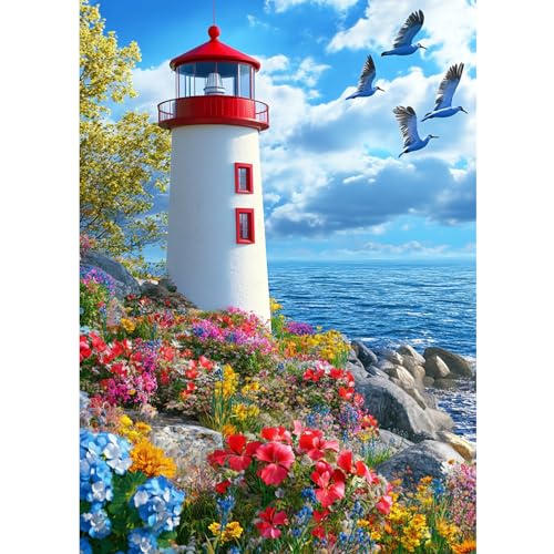 CEOVR Diamond Painting Erwachsene Landschaft,30x40 cm Diamond Painting Bilder Erwachsene,Leuchtturm und Möwen DIY Diamond-painting,Diamond Painting Set für Dekoration von CEOVR