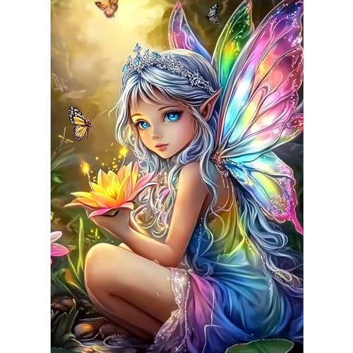 CEOVR Diamond Painting Kit Erwachsene,Diamond-painting Elf und Lotus,30x40 cm Diamant Paintings Kit,5D Elf Diamond Painting Bilder Set,5D DIY Diamond Painting Bilder Kit von CEOVR