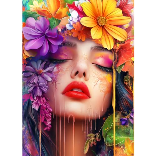 CEOVR Diamond Painting Kit Erwachsene,Diamond-painting Mädchen und Blumen,30x40 cm Diamant Paintings Kit,5D Schöne Frau Diamond Painting Bilder Set,5D DIY Diamond Painting Bilder Kit von CEOVR