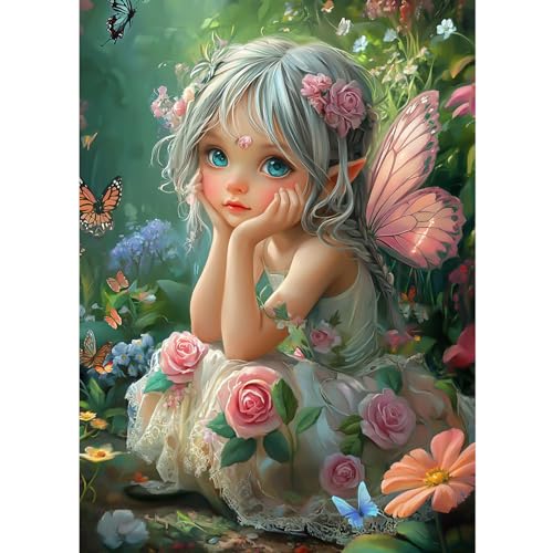 CEOVR Diamond Painting Kit Erwachsene Blumenfee Diamond-painting,30x40 cm Diamant Paintings Kit,Rose und Schmetterling Diamond Painting Bilder Set,5D DIY Diamond Painting Bilder Kit von CEOVR