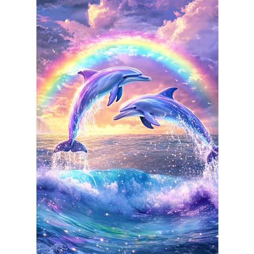 CEOVR Diamond Painting Kit Erwachsene Delfin,Diamond-painting,30x40 cm Regenbogen und Tiere Diamant Paintings Kit,5D DIY Diamond Painting Bilder Set,Diamond Art Set von CEOVR