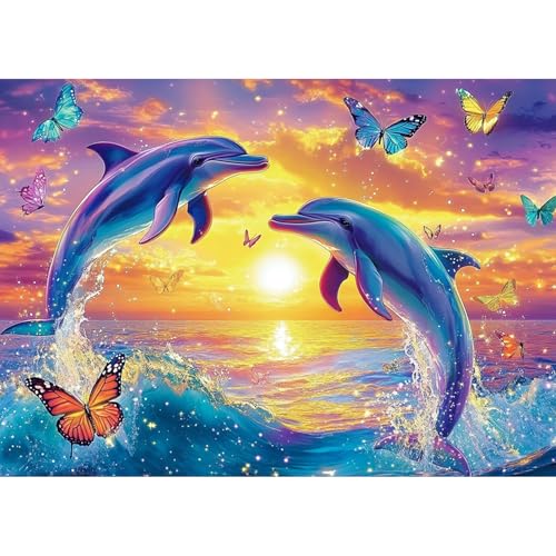 CEOVR Diamond Painting Kit Erwachsene Delfin Diamond-painting,30x40 cm Diamant Paintings Kit,Sonnenuntergang und Schmetterling Diamond Painting Bilder Set,5D DIY Diamond Painting Bilder Kit von CEOVR