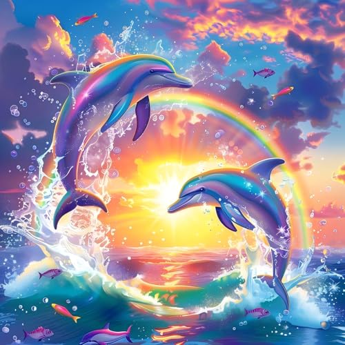 CEOVR Diamond Painting Kit Erwachsene Delphin Diamond-painting Sonnenuntergang,30x30 cm Diamant Paintings Kit,5D DIY Diamond Painting Bilder Set,Tier Diamond Painting Bilder Kit von CEOVR