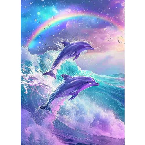 CEOVR Diamond Painting Kit Erwachsene Delphin Diamond-painting Tier,30x40 cm Diamant Paintings Kit,5D DIY Diamond Painting Bilder Set,Regenbogen und Delfin Diamond Painting Bilder Kit von CEOVR