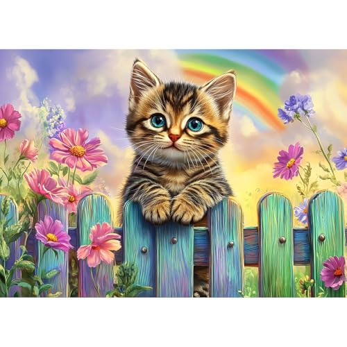 CEOVR Diamond Painting Kit Erwachsene Katze,Diamond-painting,30x40 cm Blumen und Regenbogen Diamant Paintings Kit,5D DIY Diamond Painting Bilder Set,Diamond Art Set von CEOVR