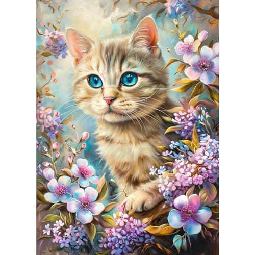 CEOVR Diamond Painting Kit Erwachsene Katze,Diamond-painting Lila Blumen,30x40 cm Hamster Garten Diamant Paintings Kit,5D DIY Diamond Painting Bilder Set Orange Katze von CEOVR