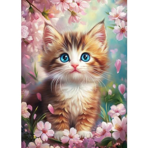 CEOVR Diamond Painting Kit Erwachsene Katze Diamond-painting,30x40 cm Diamant Paintings Kit Blumen und Katzenjunge,5D DIY Diamond Painting Bilder Set Süße Tiere,Crystal Art Set von CEOVR