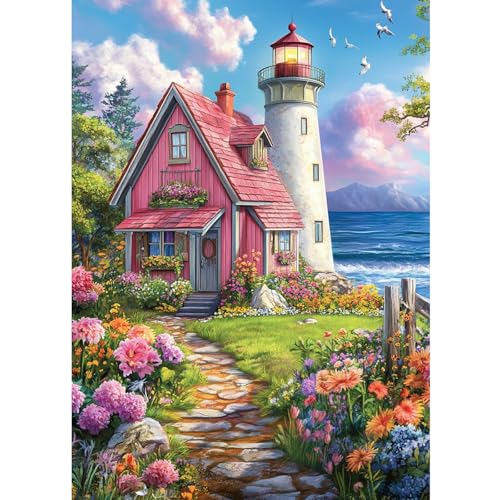 CEOVR Diamond Painting Kit Erwachsene Landschaft,Diamond-painting Leuchtturm und Haus,30x40 cm Diamant Paintings Kit,5D DIY Diamond Painting Bilder Set,Diamond Painting Bilder Kit von CEOVR