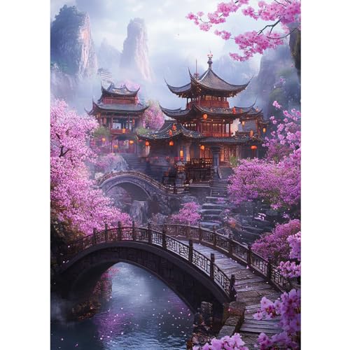 CEOVR Diamond Painting Kit Erwachsene Landschaft Diamond-painting Blumen und Häuser,30x40 cm Diamant Paintings Kit,5D DIY Diamond Painting Bilder Set,Chinesische Architektur von CEOVR