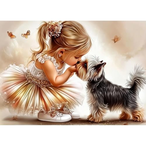 CEOVR Diamond Painting Kit Erwachsene Mädchen und Hund Diamond-painting,30x40 cm Diamant Paintings Kit,Süß Diamond Painting Bilder Set,5D DIY Diamond Painting Bilder Kit von CEOVR