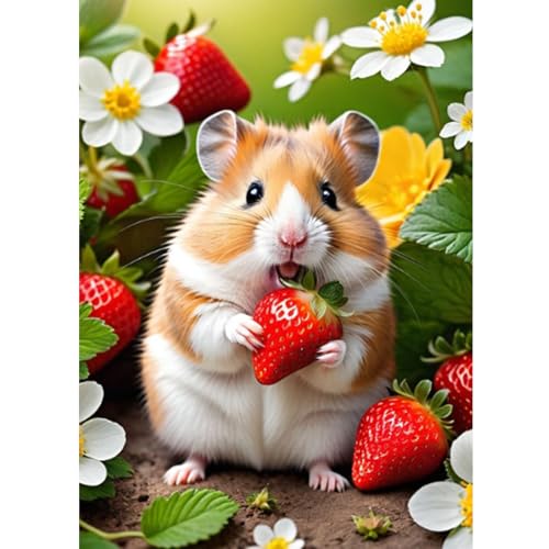 CEOVR Diamond Painting Kit Erwachsene Maus Diamond-painting,30x40 cm Blumen Diamant Paintings Kit,5D DIY Diamond Painting Bilder Set Hamster Isst Erdbeeren,e von CEOVR