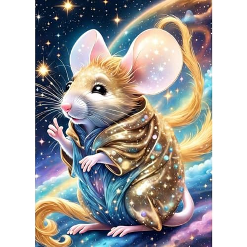 CEOVR Diamond Painting Kit Erwachsene Maus Diamond-painting Süß Tier,30x40 cm Hamster Diamant Paintings Kit,5D DIY Diamond Painting Bilder Set Coole Ratte im Weltraum von CEOVR