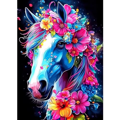 CEOVR Diamond Painting Kit Erwachsene Pferd,Diamond-painting Pferd und Blumen,30x40 cm Diamant Paintings Kit,5D DIY Diamond Painting Bilder Set,5D DIY Diamond Painting Bilder Kit von CEOVR