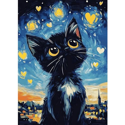 CEOVR Diamond Painting Kit Erwachsene Tiere Diamond-painting,30x40 cm Katze Diamant Paintings Kit,Schwarze Katze Diamond Painting Bilder Set,5D DIY Diamond Painting Bilder Kit von CEOVR