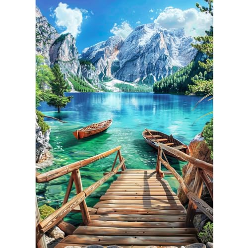 CEOVR Diamond Painting Kits Erwachsene,Katze Diamant Painting,Berge Diamond Painting Bilder,30x40 cm Diamond-painting Set,Diamond Painting Erwachsene,See und Boote von CEOVR