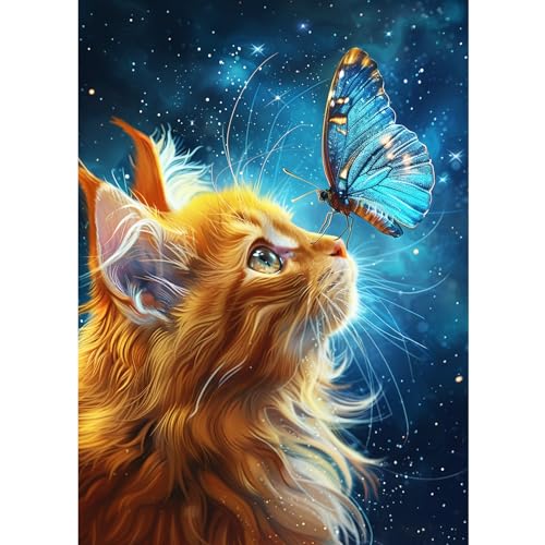 CEOVR Diamond Painting Kits Erwachsene,Katze Diamant Painting,Katze und Schmetterling Diamond Painting Bilder,30x40 cm Diamond-painting Set,Diamond Painting Erwachsene,Tiere von CEOVR