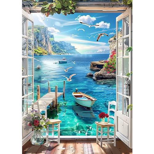 CEOVR Diamond Painting Kits Erwachsene,Katze Diamant Painting,Meerblick Diamond Painting Bilder,30x40 cm Diamond-painting Set,Diamond Painting Erwachsene von CEOVR