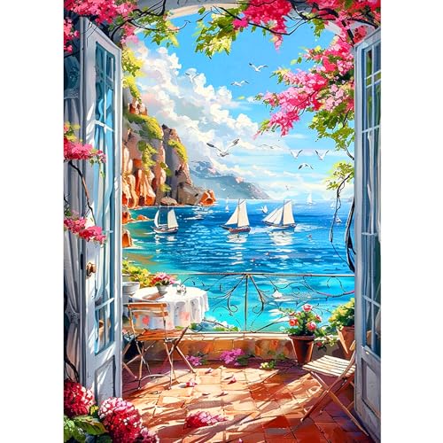 CEOVR Diamond Painting Kits Erwachsene,Landschaft Diamant Painting,Diamond Painting Bilder,30x40 cm Diamond-painting Set,Diamond Painting Erwachsene,Meerblick aus dem Fenster von CEOVR